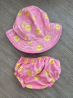 Pottery Barn Kids Pink Sun Print Bucket Hat and Bloomers